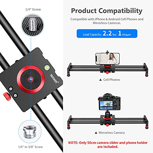 Neewer Camera Slider Carbon Fiber Dolly Rail, 19.7''/50Cm With 4 Bearings, Compatible With 13 13 Pro 13 Pro Max 13 Mini & Android Cell Phones And Mirrorless Cameras, Load Up To 2.2Lbs/1Kg #TOP2