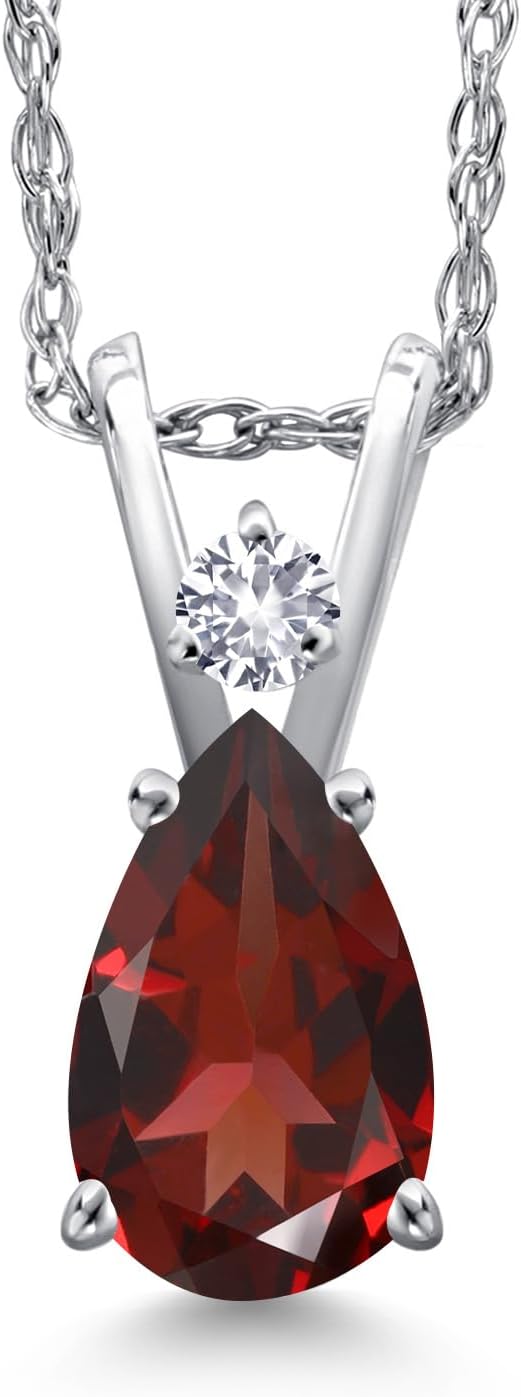 Gem Stone King 14K White Gold Teardrop Pendant Necklace for Women | 7X5MM Pear Gemstone Birthstone & Created Sapphire | 18 Inch Chain | Jewelry Gift for Her Mom Wife