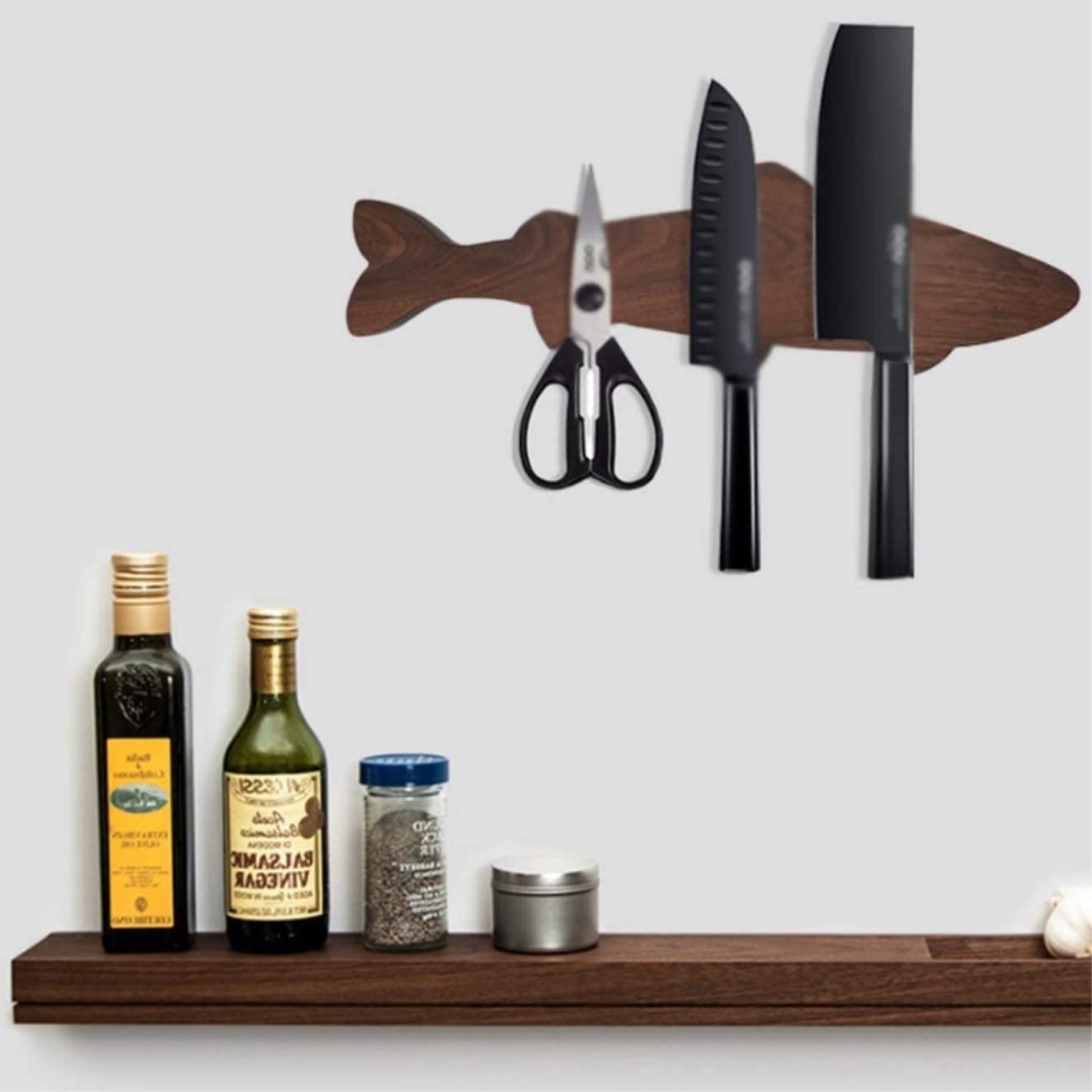 Bloque Cuchillos Cocina Barra De Soporte Magnético para Cuchillos De Nogal, Bloque De Cuchillos De Montaje En Pared Multiusos, Utensilio De Cocina con Forma De Pez