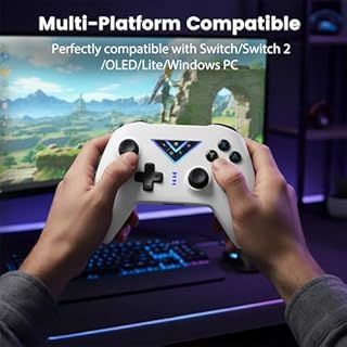 VooFun Manette Switch Pro, Bluetooth Manette Sans Fil pour Switch/Switch 2/PC, Gamer Switch Manettes avec Vibration, Turbo, Gyroscope 6 Axes, RGB Lumière, Wake-Up, Bouton Programmable (Blanc)
