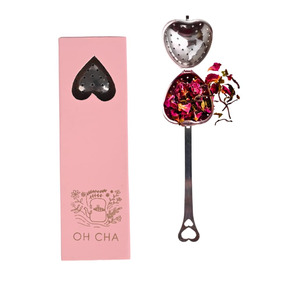OH CHA - Tea Infuser, Stainless Steel - Heart Shaped | Tea Strainer for Everyday Use, Loose Leaf Tea | BPA Free, Durable | Used as Green Tea Infuser | Tea Filter, Tea Maker | 14cms 4