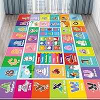 DINSUMRUG Kids Rug for Playroom, Baby Playmat with Alphabet, Month, Weather, Week and Shapes ABC Educational Rug, Play Carpet for Bedroom Classroom