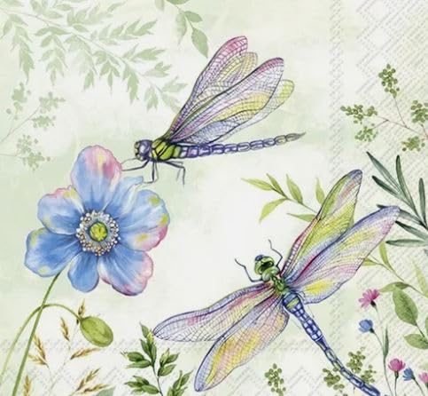 Set of 2 Paper LUNCH Decoupage Napkins DRAGONFLY DRAGONFLIES For Needlework Perfect For Birthday Holiday Wedding Cocktail Projects Premium Quality Exquisite Designs