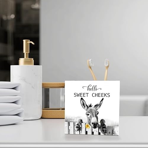 Miniatura 4 de Letrero decorativo con texto en inglés «Hello Sweet Cheeks», divertida decoración de baño para el hogar, hogar, baño, estante de baño, decoración de