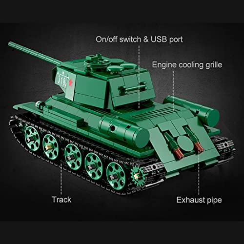 Technik Panzer Ferngesteuert mit Motor Set, 722 Fliesen Militär Sowjetisch T-34 Medium Tank Modellbausatz, WW2 Panzer… – Bild 5