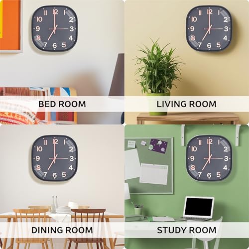 Image of TEKCOOL Plastic Analogue Wall Clock 12 inch Silent Quartz Decorative Wall Clock Non-Ticking Classic Clock Battery Operated Round Easy to Read for Room /Home /Kitchen /Bedroom /Office /School.Grey Gold'