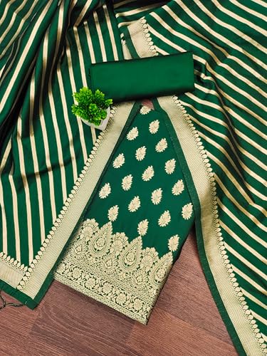 Image of DEVANGI Women's Banarasi Silk Unstitched Salwar Suit Dress Material With Dupatta