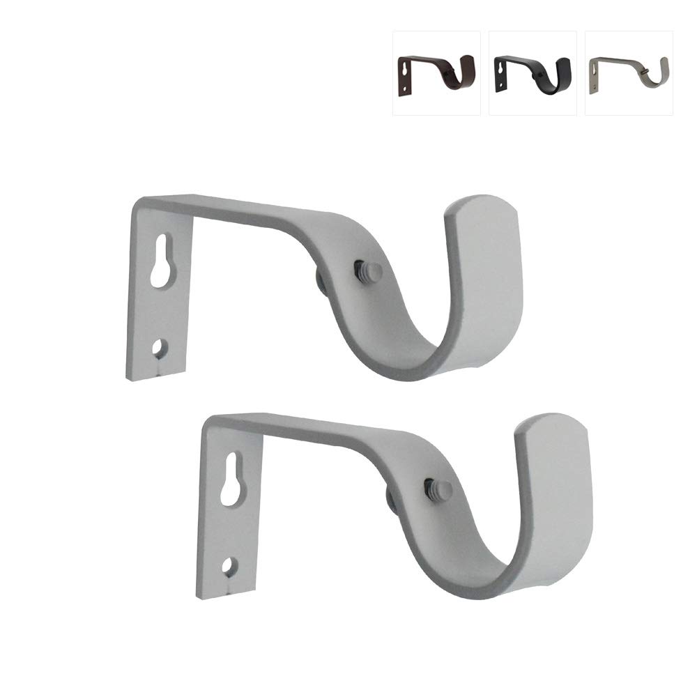 Curtain Rod Brackets, White, Set of 2, Premium Steel Cafe Rod Bracket for Walls, Curtain Rod Holder
