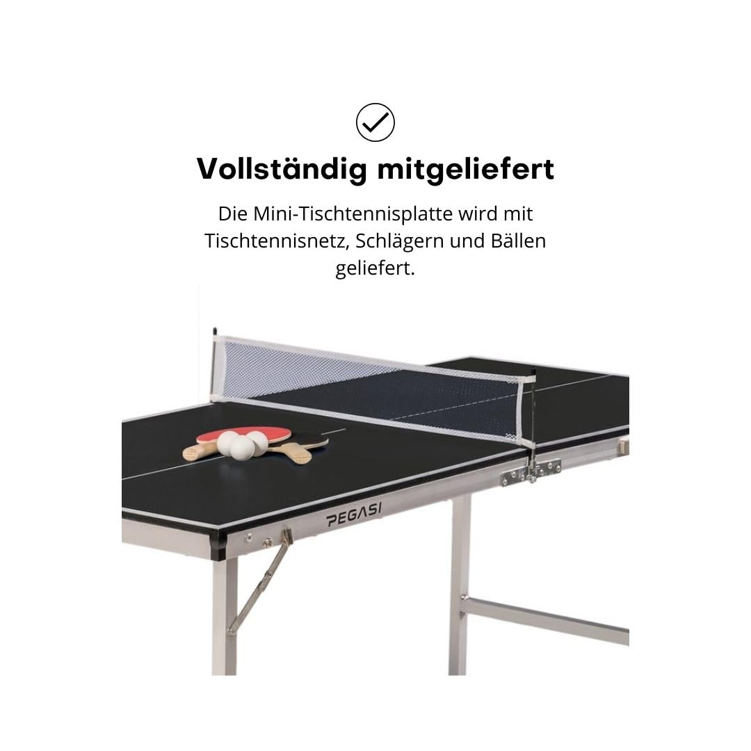 Pegasi Mini Tischtennisplatte - Tischtennis - Indoor Spiele - Tischtennisplatte - Faltbare Tischtennistisch - Table Tennis Table Indoor - Schwarz