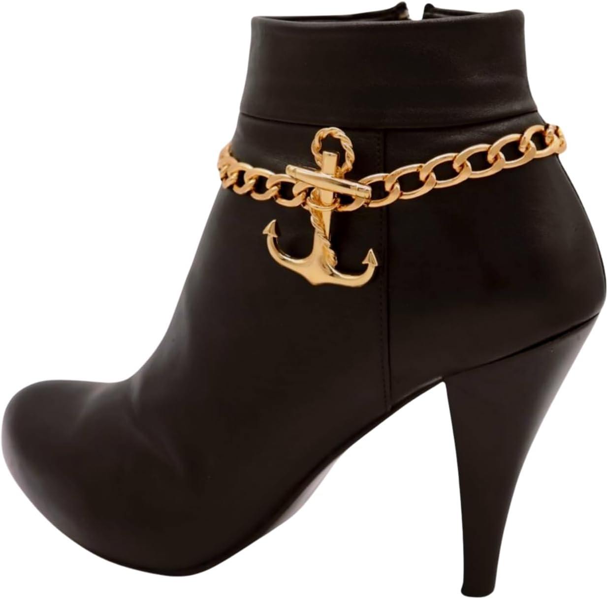 Gold Anchor Charm Boot Chains, 2PCS Pair Adjustable 11–15 In, Gold-Tone Shoe Anklet Jewelry For Boots, Nautical Statement Accessory, Handmade In USA (BC212)