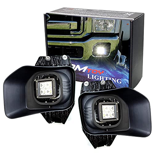 iJDMTOY LED Pod Light Fog Lamps Compatible With 2011-16 Ford F250 F350 F450 Super Duty, Incl (2) 20W High Power CREE LED Cubes, Foglight Bezel Covers, Fog Location Mount Brackets & Switch Wiring