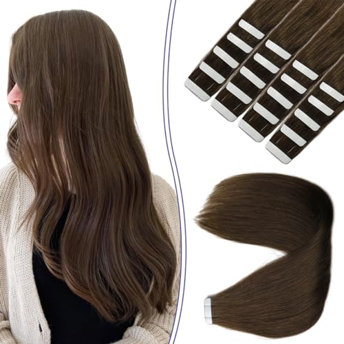 Sindra Tape in Hair Extensions 50g 14inch Medium Brown Straight Seamless Tape in Remy Human Hair Extensions 20pcs #4 14"