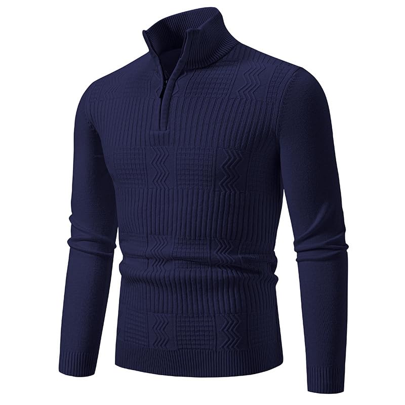 Men's Quarter Zip Sweater Slim Fit Casual Long Sleeve Stand Collar Muscle Tops Twisted Knitwear Pullover Sweaters