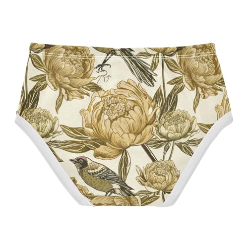 Joisal Toddlers Underwear Floral 2t Cotton Panties Little Girl Aesthetic Kids Undies Briefs Chic Vintage Bird Peonies2