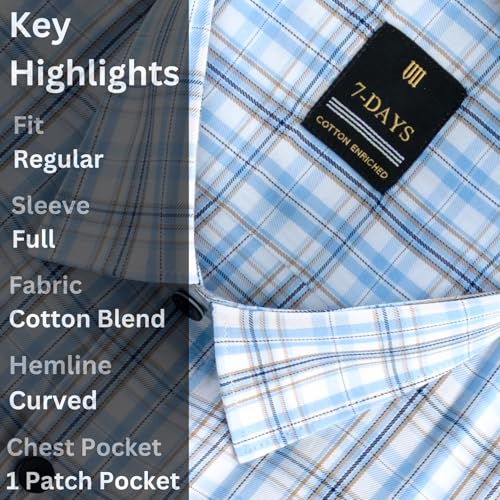 Image of 7-DAYS Men's Premium Checks Formal Shirt - Cotton Rich, Regular Fit, Full Sleeve, with Pocket, Wrinkle Resistant - Stylish Office & Everyday Wear.