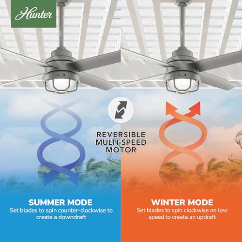 Image of Hunter Searow, Outdoor or Indoor, Ceiling Fan, Quiet, 54 inch, Matte Silver