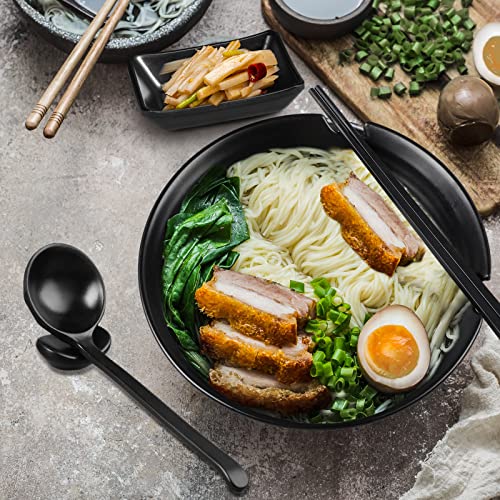 Image of Didaey 4 Sets Japanese Ramen Bowl Set 37 oz Black Large Ramen Noodle Bowl Asian Chinese Korean Miso Soup Bowl with Spoons Chopsticks Saucers and Chopsticks Holders for Pho Udon Thai Soba