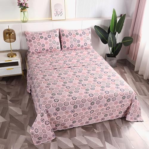 KUMY Juego de Sábanas Térmicas de Pirineo para Invierno - Confortables y Cálidas - 100% Poliéster (Flores Geométricas, Cama 90)