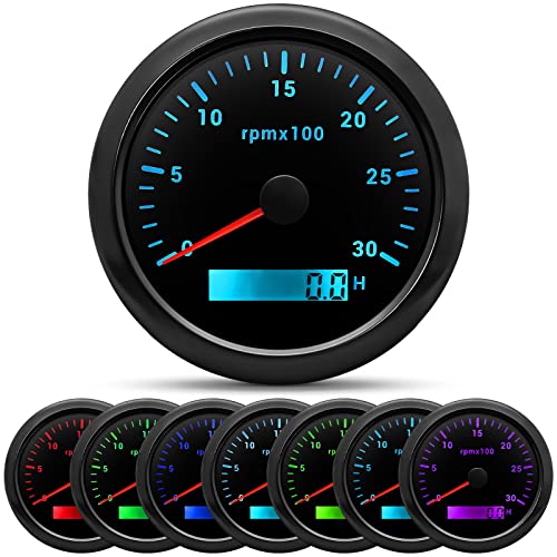 ARTILAURA Tachometer Boat Tacometro 85mm 3-3/8 3000 RPM Gauge 7 Color Waterproof for Marine Car AUTO Truck 9-32V (Black)