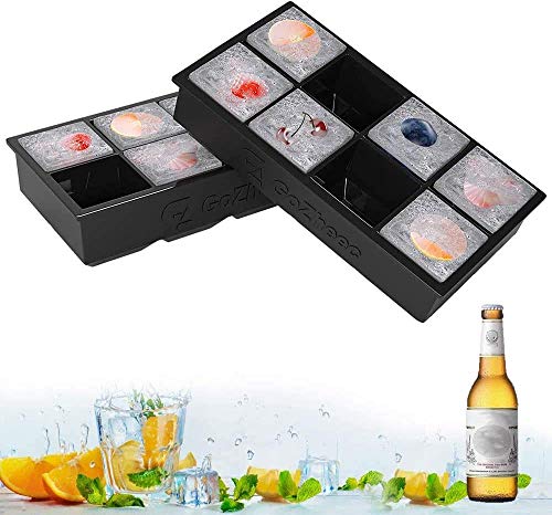 GoZheec Grandi vassoi per cubetti di ghiaccio in silicone per whisky, cocktail e vino Confezione da 2