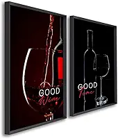 Quadros Decorativos Bons Vinhos Bons Momentos Elegância e Sofisticação para Sala, Cozinha e Áreas Gourmet (Preto, 50x75, C/Vidro)