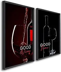 Quadros Decorativos Bons Vinhos Bons Momentos Elegância e Sofisticação para Sala, Cozinha e Áreas Gourmet (Preto, 50x75, C/Vidro)