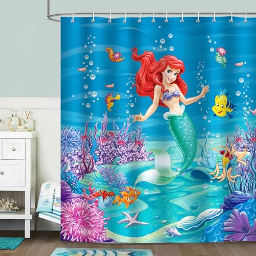 Bonhause Cortina de Ducha Niño Peces Coral Azul Océano 180 x 180 cm Cortina de Baño de...