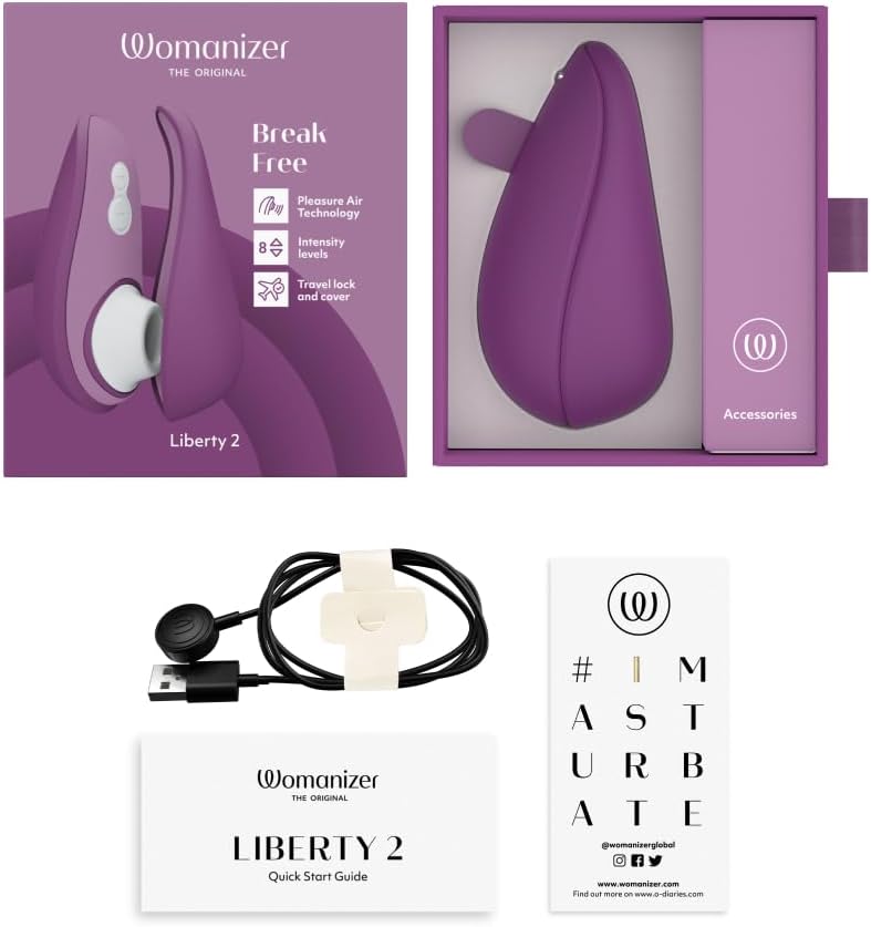 Womanizer Liberty 2 Pleasure Air Clit Sucker | Clitoral Stimulator | Sucking Vibrator for Women & Couples | Clitoris Suction Sexual Pleasure Device | Adult Sex Toys for Woman | Use Lube | Purple