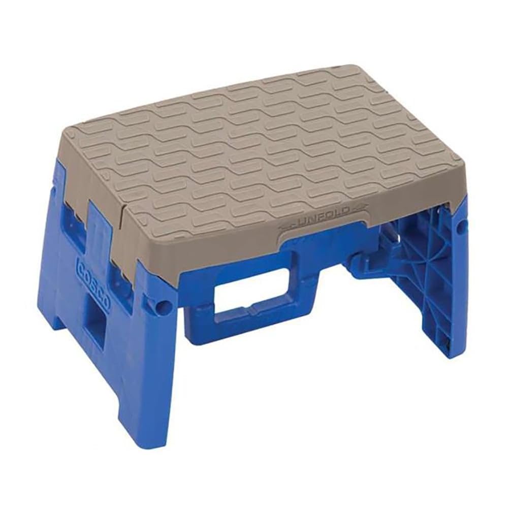 Cosco 11903BGR1E One-Step Folding Step Stool, 300 lb, 8 1/2" Working Height, Blue/Gray