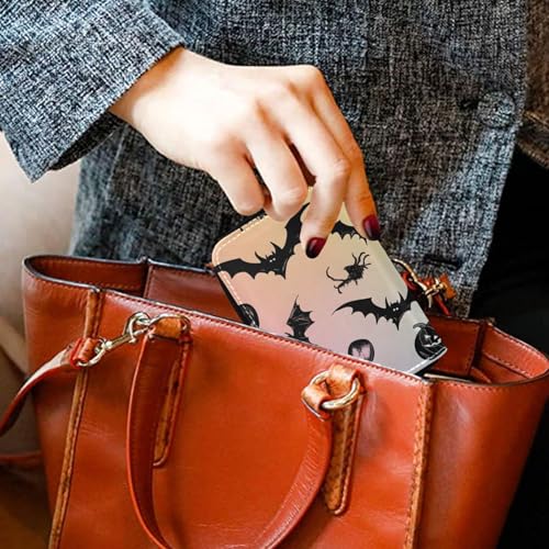Small RFID Credit Card Holder Wallet with Zipper, Leather Wallet Case for Women Halloween Elements4