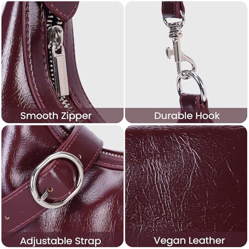 Image of JQWSVE Crescent Shoulder Bags for Women Y2k Purse Hobo Handbag Trendy Glossy Leather Crossbody Bag with Adjustable Strap