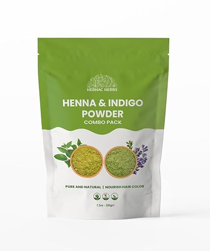 Polvo de henna e índigo para el color del cabello, crecimiento, 7.05 oz (3.53 oz cada uno), tinte para el cabello puro y natural