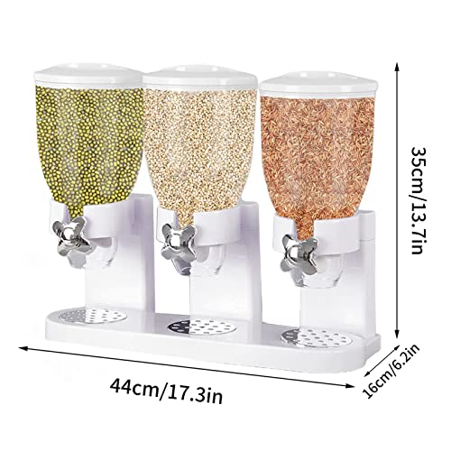 Generico Dispenser triplo for cereali - Confezione da 3 contenitori grandi for cereali da 2 litri, ermetici, Dispenser commerciale for alimenti secchi con 3 contenitori(White)