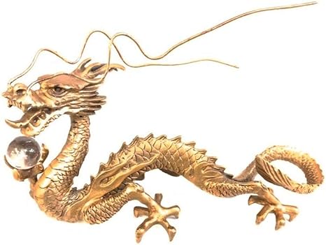 Amazon 置物 長髭 右手に水晶を持つ龍 クリスタル 五本爪 龍 竜 真鍮 ブロンズゴールド 龍の置物 ドラゴン 風水 アイテム 龍神 パワースポット 開運 金運 財産運 出世運 恋愛運 幸福 成功 プレゼント 贈り物 自宅 オフィス 会社 店舗 テナント 置物 オブジェ