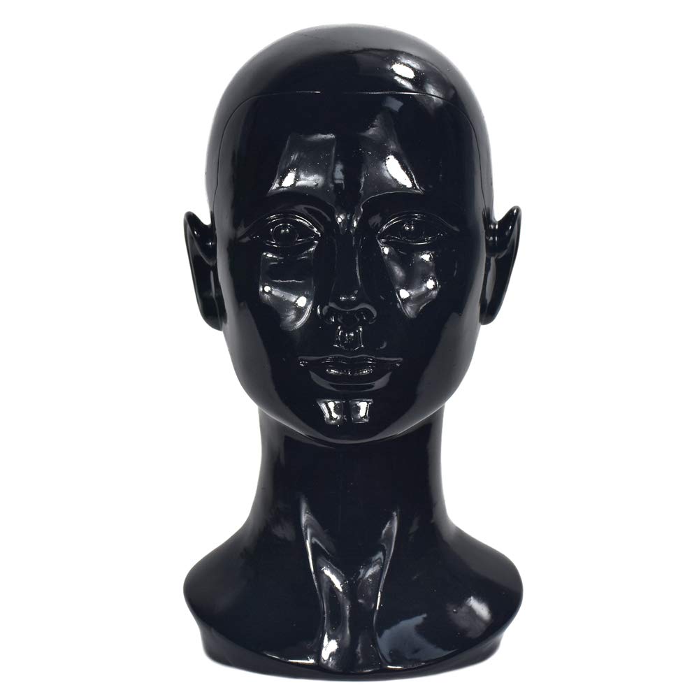 MIAOMANZI PVC Mannequin Head White Female Manikin Dummy Stand Model Display Hat Scarf Wigs Hair Glasses Hat Beauty Styling Tool (black)