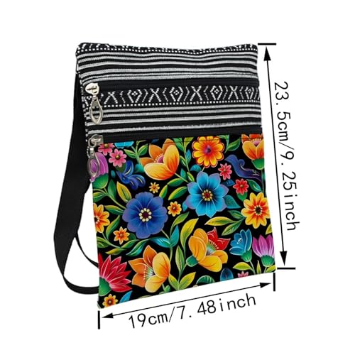 Colorful Flower Messenger Bag Small Ethnic Pattern Printed Adjustable Strap Crossbody Zipper Bag Colorful Flower Phone Bag Wallet Cute Shoulder Handbag for Women Friends -12