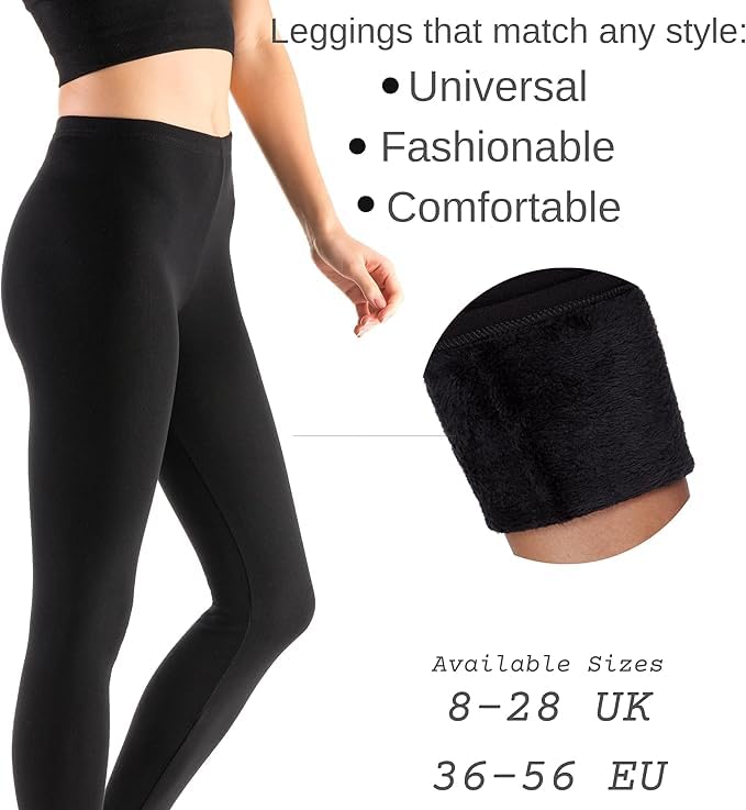 FUTURO FASHION Winter Fleece Gevoerde Leggings voor Vrouwen Thermische Warme Leggings voor Vrouwen UK Fleece Gevoerde Dames Broek Elastische Mid Taille Dagelijks Yoga Gym Wandelen Dames Leggings, Maat - Afbeelding 3