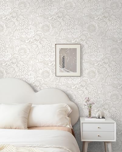 Micpolo Peel and Stick Wallpaper Boho Grey Wall Paper Grey and White Floral Wallpaper for Bedroom Bathroom Removable Self-adhsive Contact Paper for Cabinets Nursery Shelf Liner 17.3" x 118" - image 3