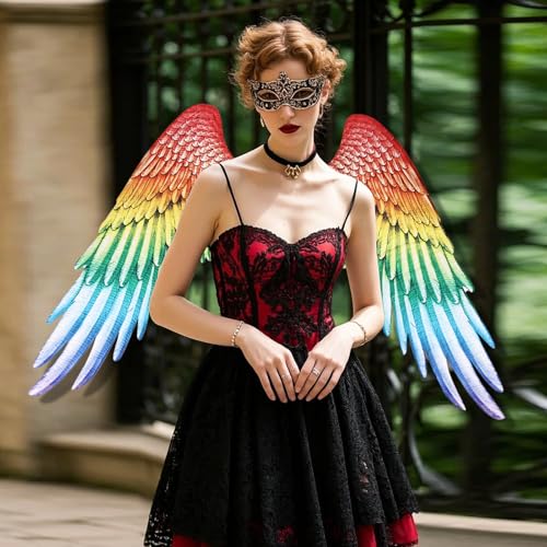 whitefeather 3D Angel Wings-Non-Woven Fabric-with Elastic Straps for Halloween Party Mardi Gras Cosplay Accessory (Rainbow1, 3.5ft) by whitefeather - Used condition - Image 5