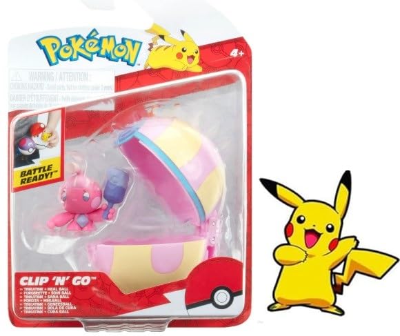 Pokemon Clip 'N' Go Tinkatink and Heal Ball, figura de batalla de 2 pulgadas con calcomanía adicional