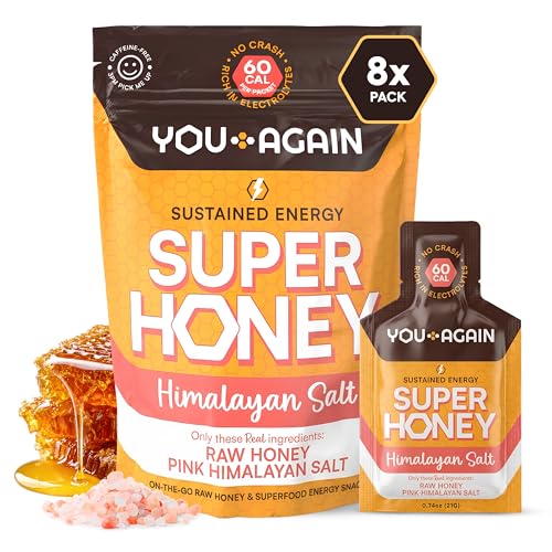 You Again Super Honey Packets | Workout Clean Energy Gel Packs | Cycling Endurance Running Gel or Energy Snack | Paleo & Carnivore Snack | Gluten-Free | Made in USA (8 Pack - Himalayan Salt)