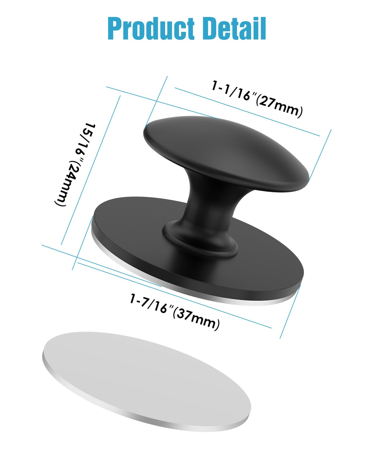 Black Cabinet Knobs - 5 Pack Self-Adhesive -5