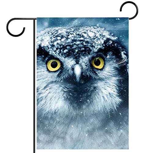 Drapeau de jardin d'hiver double face anti-décoloration motif chouette et neige