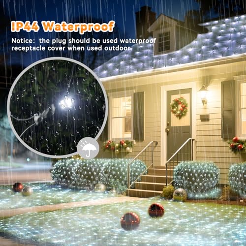 LitHome 14.8FT x 5FT Christmas Net Lights, 300 LED Cool White Net Lights Outdoor Mesh Light Connectable Waterproof, 8 Modes Large Mesh Light Green Wire Plug in for Bushes Xmas Yard Garden Party Decor