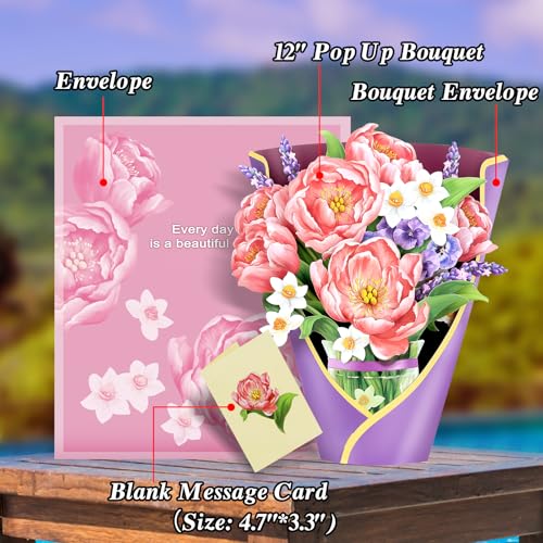 Airpark Pop Up Birthday Cards for Women, Paper Flowers Bouquet Card for Mom - image 4