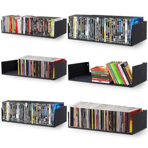 Image of U Shape Floating Shelves Wall Mount Metal Bookshelf CD DVD Storage Display Shelves, Black Set of 6