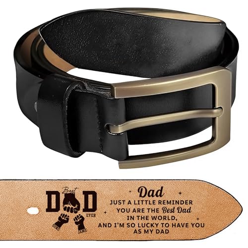 Personalized Dad Belt Best Dad Ever - Custom Fist Bump Engraved Leather 2 Sided Belts, Customized Handmade Belt, Gift For Husband on Father's Day, Fathers Day Gift From Wife