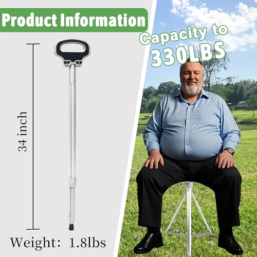 Image of ALEVMOOM Walking Cane with Seat Folding Lightweight, 2-in-1 Cane Stool for Adults, Aluminum Walking Stick with Seat, Stick Chair Portable Stool for Senior