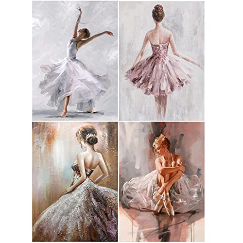 SHEGZHUC Pack of 4 Diamond Painting Ballet 30x40 cm Dancer Adult Craft Set Ballerina Cross Stitch Kits for Adults Embroidery Kit for Kids