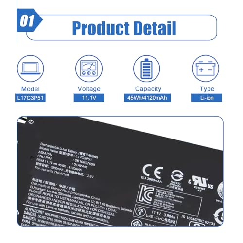 Image of 01AV448 L17C3P51 SB10K97609 Battery Compatible with Lenovo ThinkPad E480 E495 E580 E485 E585 E490 E590 E595 E14 E15 Series 01AV445 01AV446 01AV447 L17L3P51 L17M3P52 SB10K97608 L17M3P51